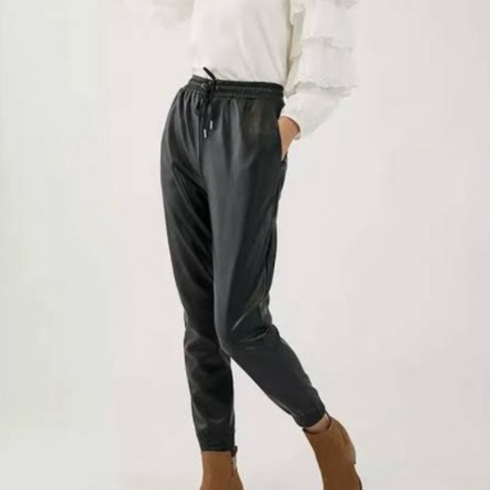 Avec Les Filles Faux Leather Joggers